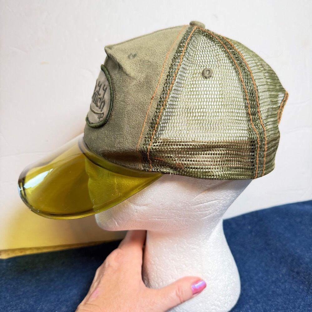 Vintage Von Dutch Sage Green Suede UV400 Clear Visor Trucker Hat Y2K Rare - Picture 11 of 16